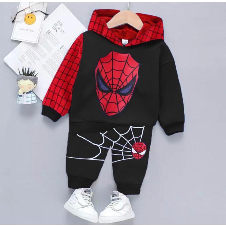 SETELAN HOODIE SPIDERMAN ANAK SIZE 1-5 TAHUN TERLARIS BAHAN BABYTERRY PREMIUM/ SETELAN HOODIE SPIDERMAN ANAK LAKI LAKI/ SETELAN HOODIE SPIDERMAN ANAK COWO/ SETELAN HOODIE SPIDERMAN ANAK PRIA