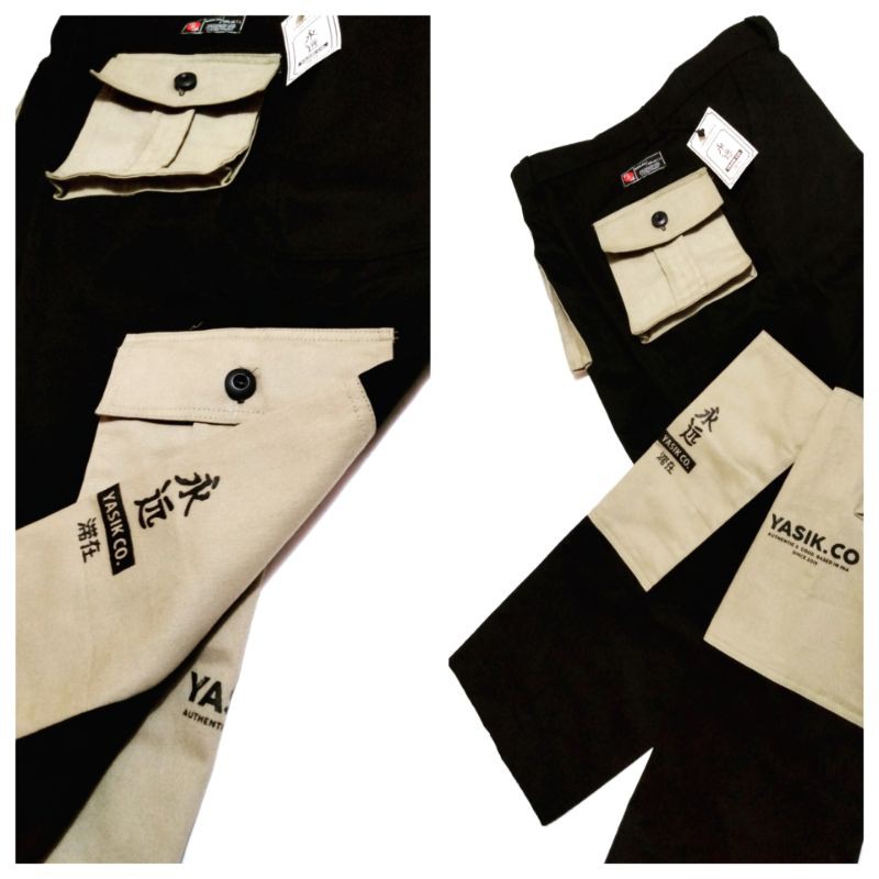 cargo pants paduan warna black & cream art japan series yasik.co