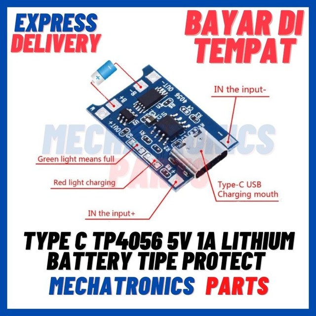 [PSU-9046] TYPE C TP4056 5V 1A LITHIUM BATTERY CHARGER TIPE PROTECT BATERAI USB