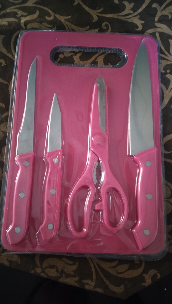 Okk Pisau Dapur Isi 5 In 1 Portabel - Pisau Daging Pisau Buah Pisau Sayur / Gunting / Talenan Isi 5 Buah