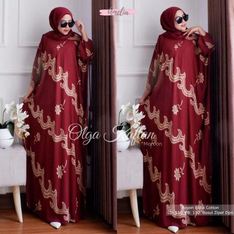 Kaftan OLga - Kaftan Wanita Jumbo Katun Rayon Batik Premium Busui Daster Gamis Batik Bigsize  Fashion Muslim Kekinian LD 220cm