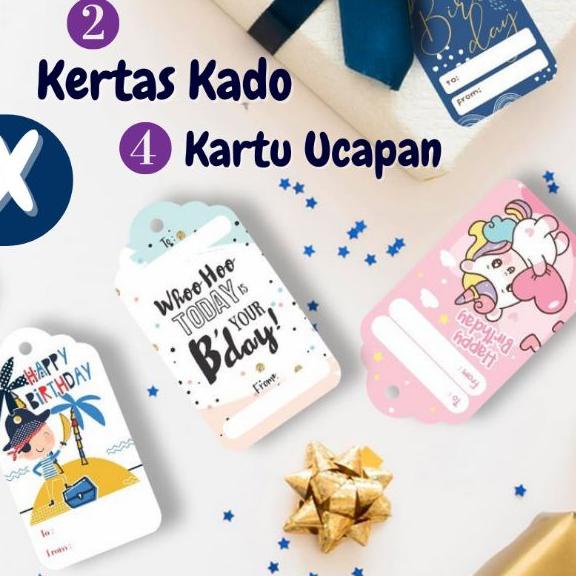 

❅ Kertas Kado + Pita + Hang Tag + Kartu Ucapan | Kado Ulang Tahun Dan Wedding | Gift Set ♩