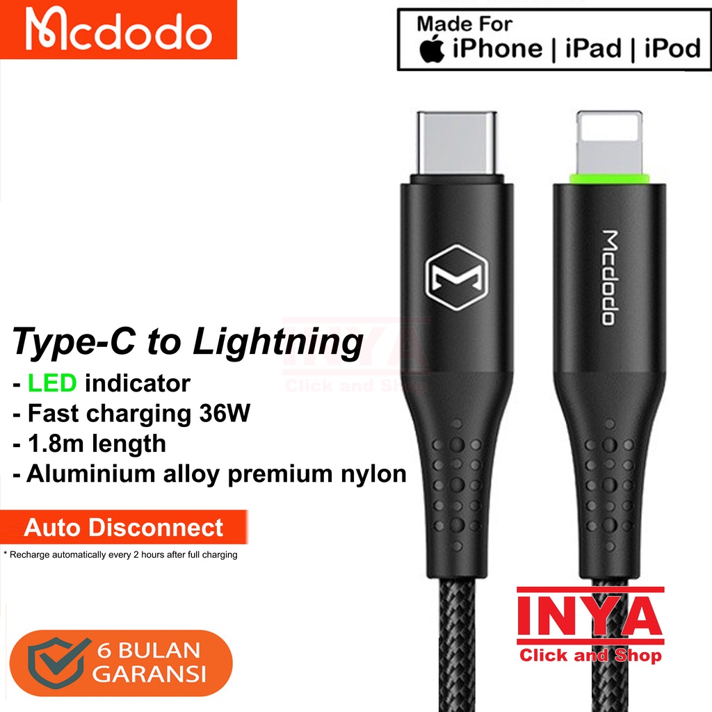 MCDODO CA-736 AUTO POWER OFF Type C to Lightning Data Cable 1.8m - Kabel Data iphone