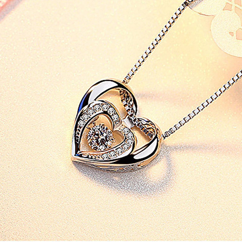 Kalung Rantai Sterling Silver 925 Dengan Liontin Hati Ganda Untuk Wanita
