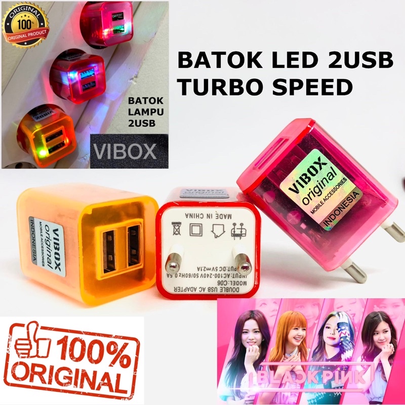 Grosir batok vibox t25 led 2usb turbo power original lampu hias charger powerbank