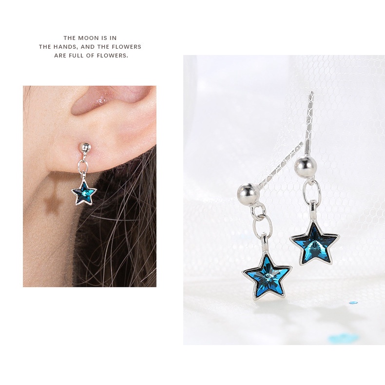 Biru bintang berlian telinga studs Korea perempuan hipster lima menunjuk bintang ornamen