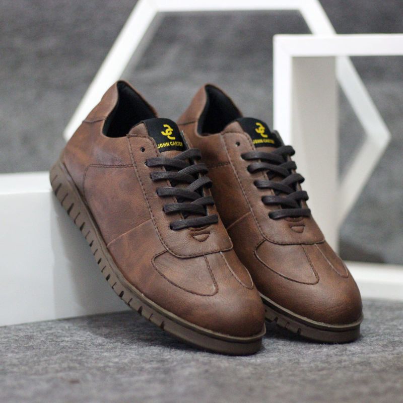 WOLF x CARTER BLACK Sepatu Kasual Sneakers Kulit Asli Model Brogue ch1 Sol Microtech Rubber