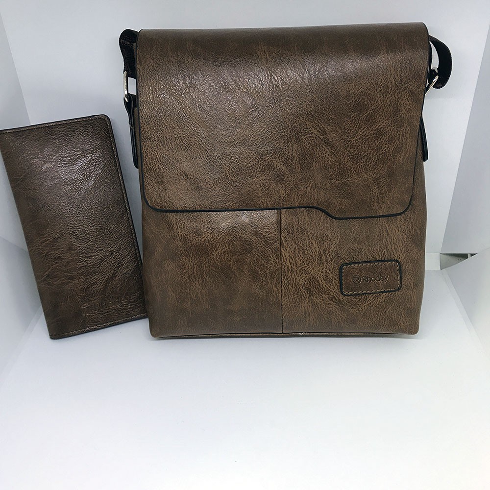 (KULIT ASLI) Tas Selempang + DOMPET / Messenger Bag Large Pria dengan Dompet - PI506 - Brown