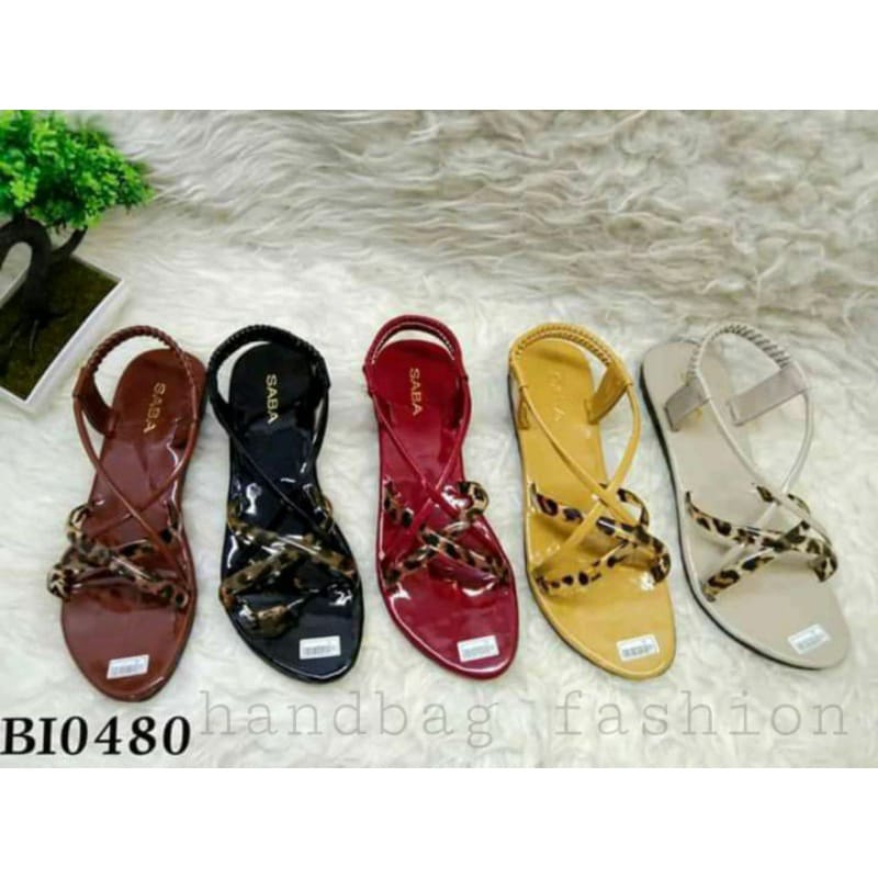 SANDAL FLAT JELLY SILANG MOTIF MACAN