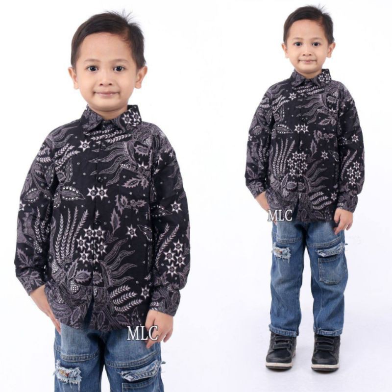 (BISA COD) KEMEJA BATIK ANAK LAKI-LAKI | baju batik anak laki-laki lengan panjang bisa buat seragam sekolah hari batik-Manggar abu