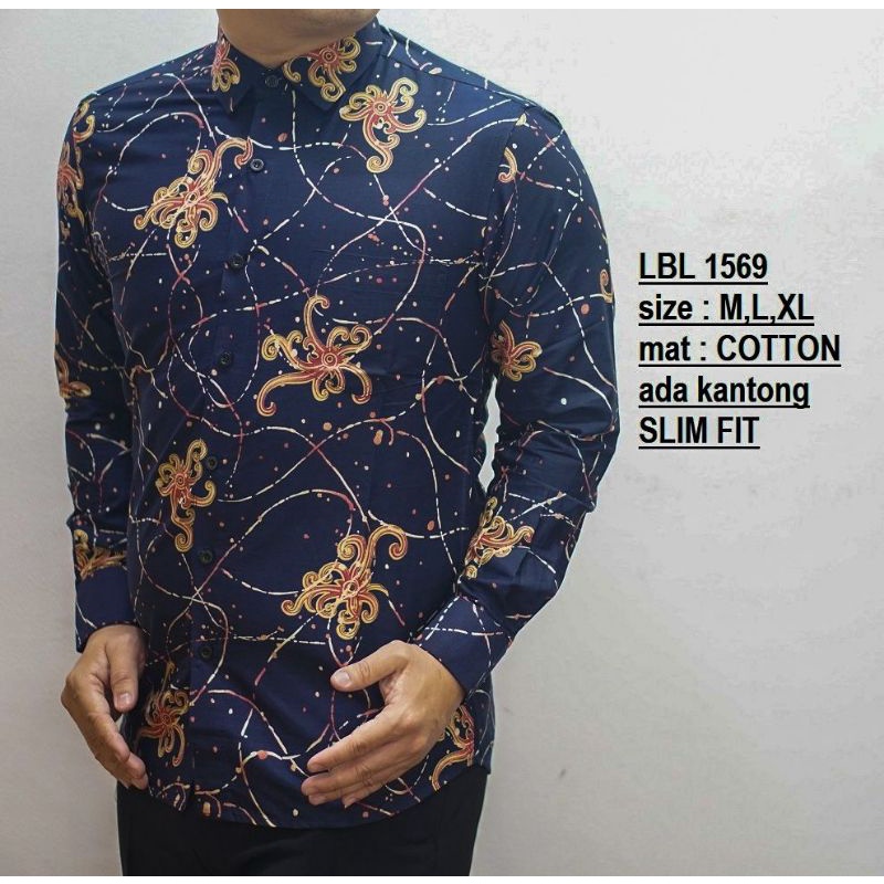 Batik cowok lengan panjang model slimfit asli katun