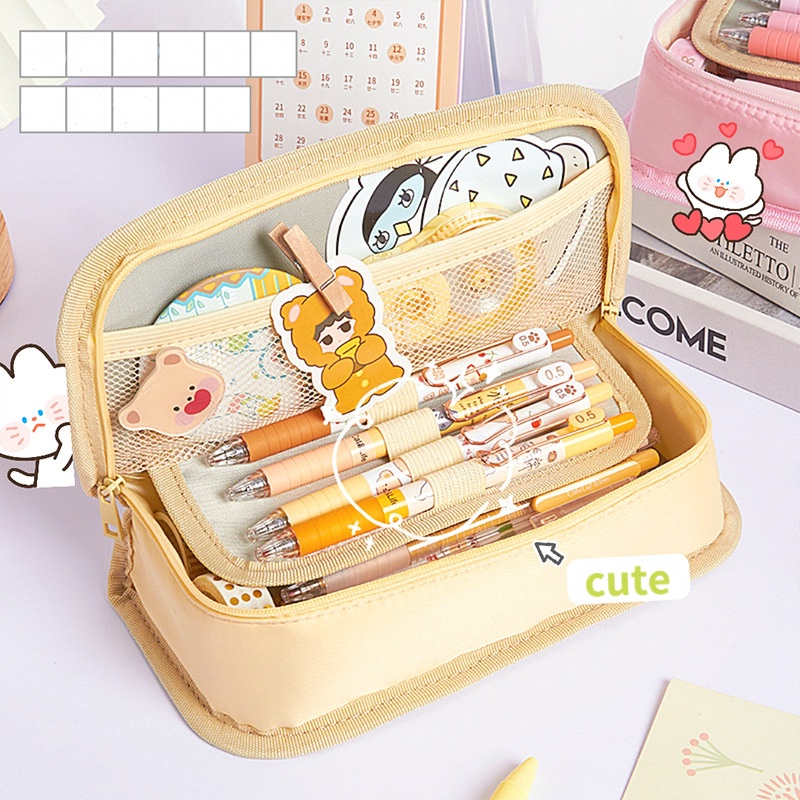 

Ins Korean Pencil Bag Cute Cartoon Pen Storage Box High Capacity Fabric Pencil Bag for Student Stati