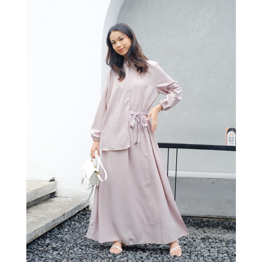 Mayoutfit Macyla Maxidress | Dress Gamis Muslim Kerah Shanghai Model Vest Lipit Tali Samping-4