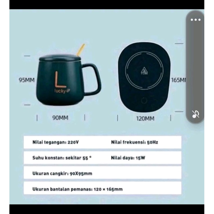 Lucky mug set keramik elektrik penghangat &amp; tatakan alas pemanas listrik 1 set