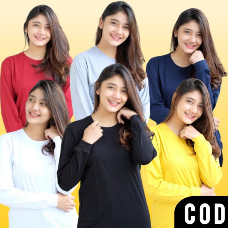 Kaos Polos Wanita Cewek Lengan Panjang Murah Cotton 30s Jumbo Premium Unisex