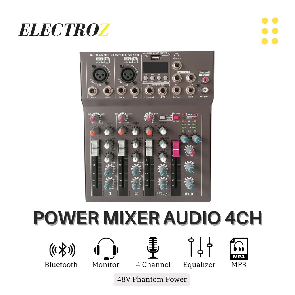 Mixer Audio 4 Channel USB Bluetooth Live Audio Karaoke DJ