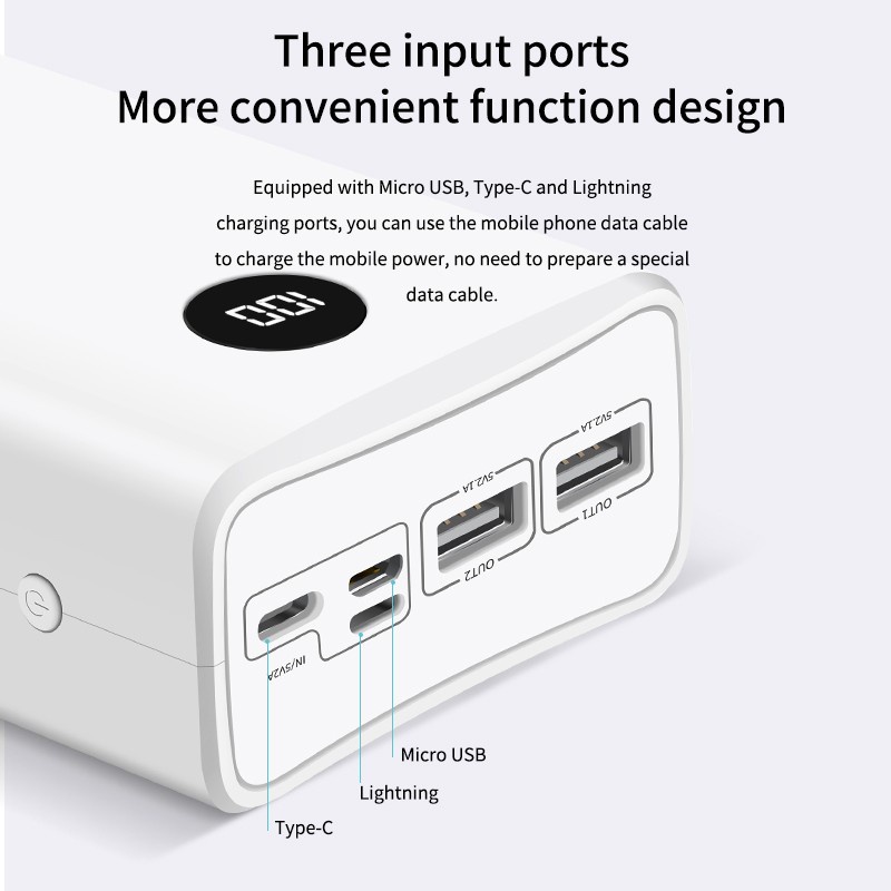 Power Bank 2 Port USB LED 30000mAh type C- Power bank murah bagus - Powerbank - Power bank Original - PB murah berkualitas - Casan Hp Cepat penuh - Charger fast charging - Aksesoris Handphone - Powerbank robot , Cas HP Cepat