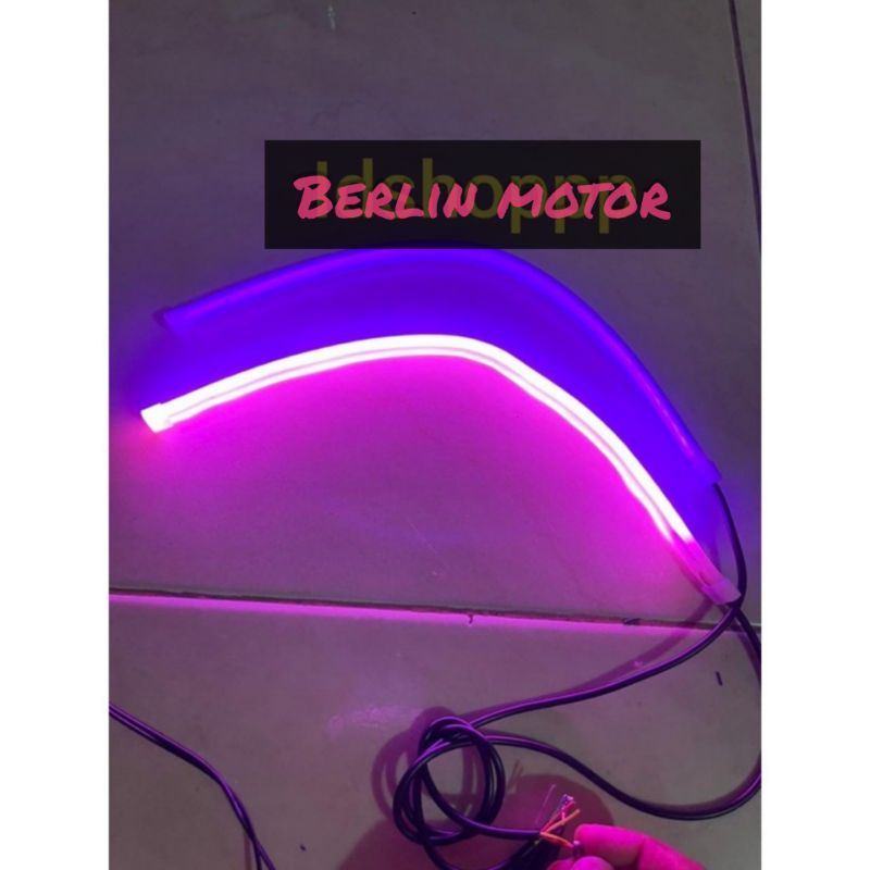 lampu Alis LED slim alis DRL fleksibel waterproof 12v 60cm 30cm 2 mode running motor warna pink ungu