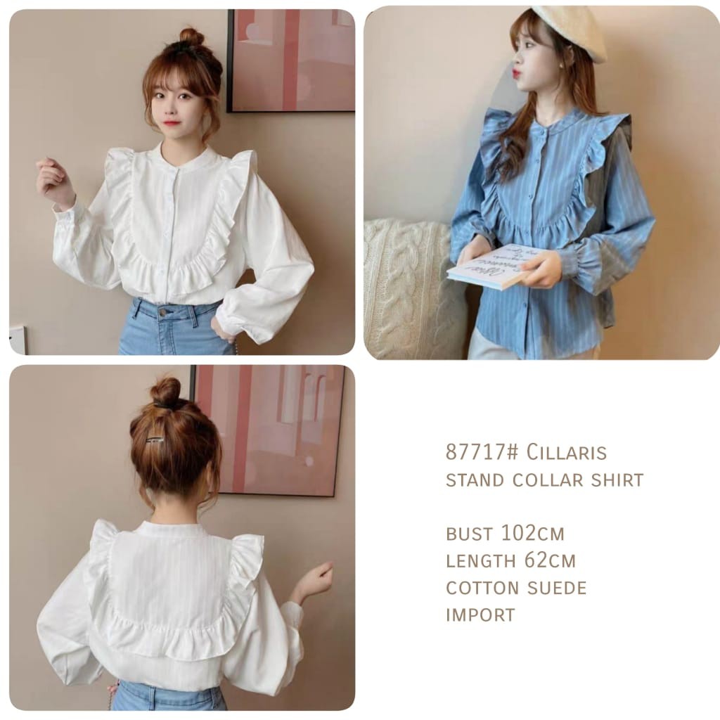 kemeja wanita Cillaris stand collar shirt * 87717 PAKAIAN FASHION WANITA GROSIR three m threem 3m 3m