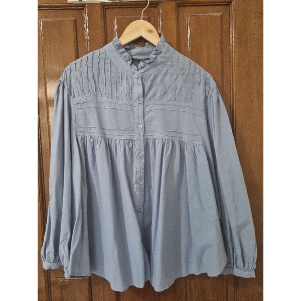 benang jarum raven shirt blue size S