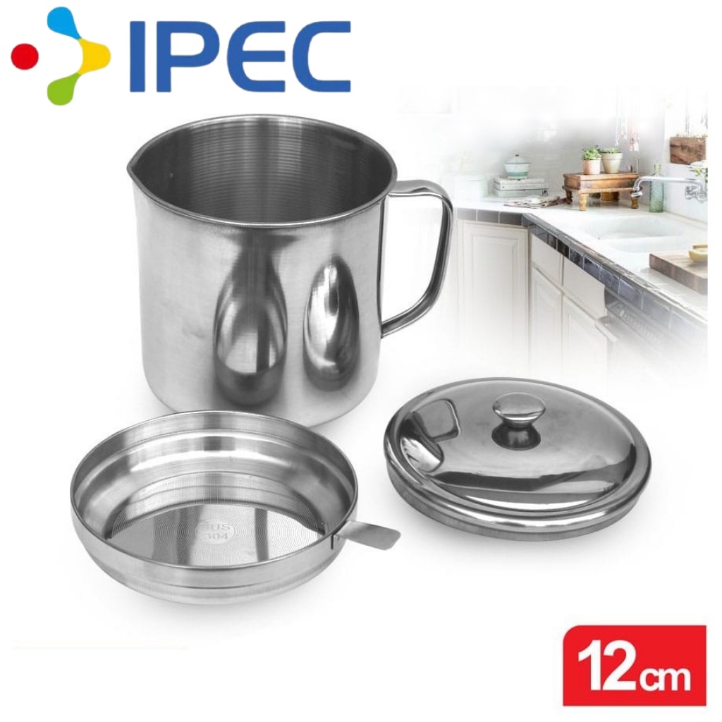 Gelas Botol Saringan Minyak Oil Pot Wadah Saringan Tempat Minyak 12cm Stainless Steel Anti Karat 30012