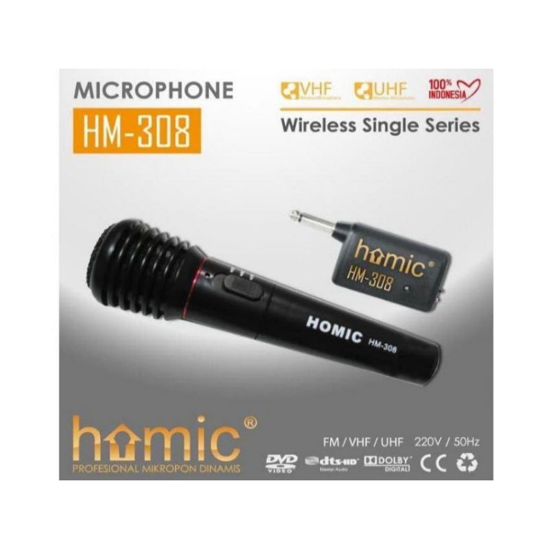 MIC HM-308 Microphone single wireless Homic 308 2in1 (wireless dan kabel)