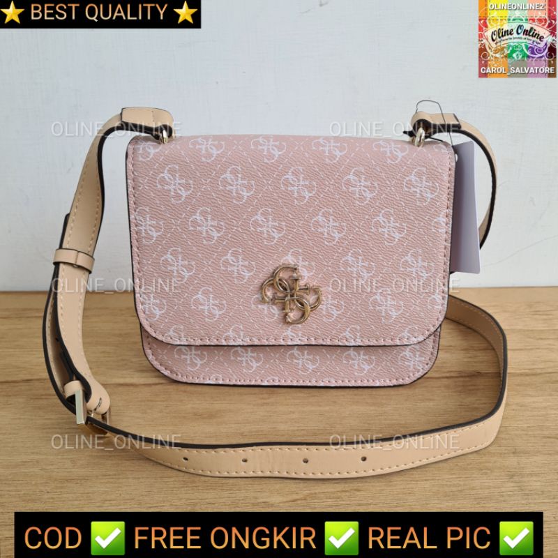 tas noelle crossbody bag selempang wanita perempuan kecil flap bag gs logo coffee beige pink brown black black hardware remaja kuliah gb