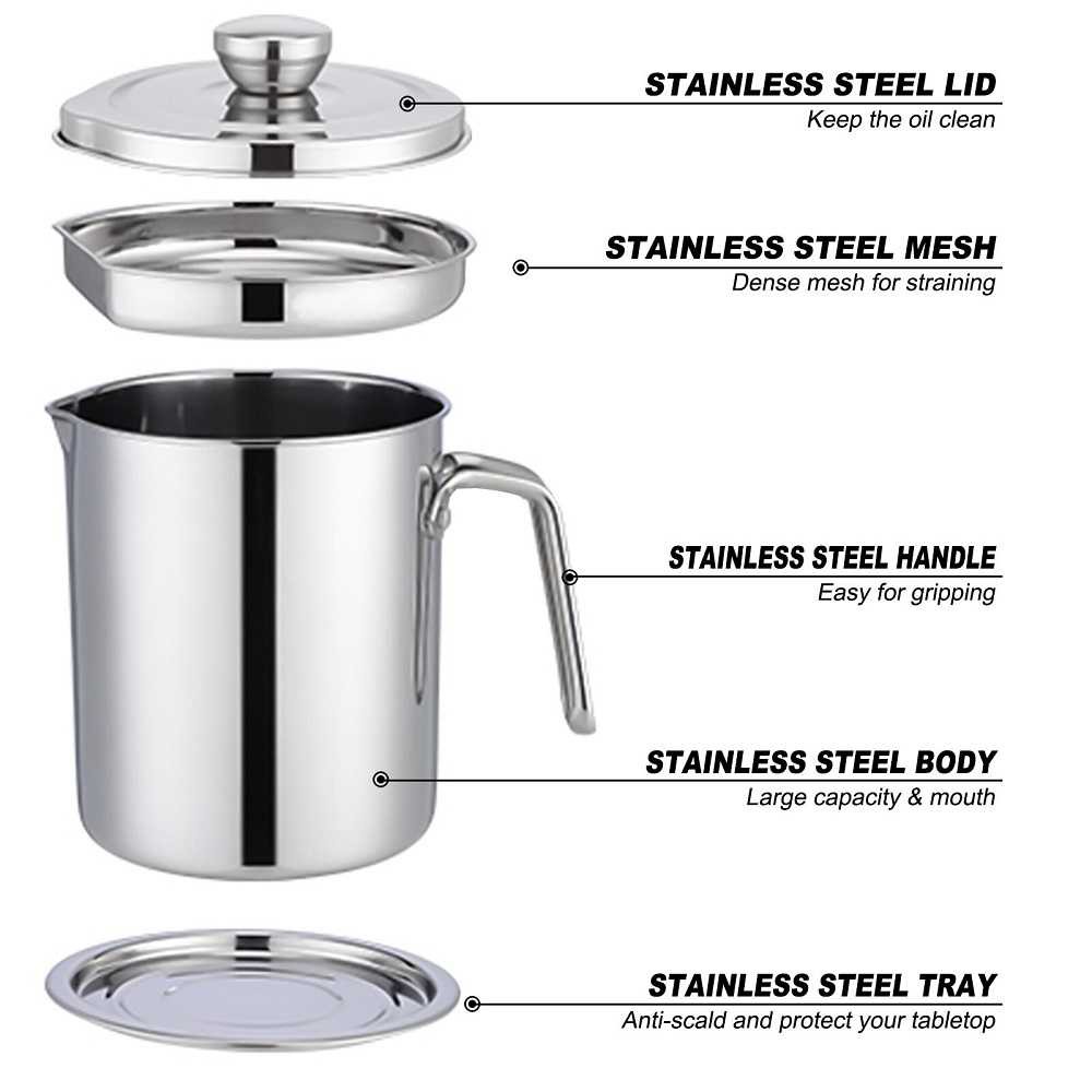 Panci Saringan Tempat Minyak Goreng Bekas 1,8L Stainless Steel Wadah Jelantah Jumbo Besar Perlengkapan Dapur