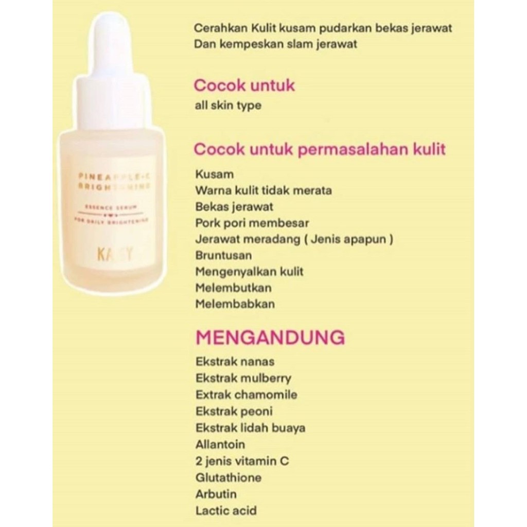 (New FORMULA)ORI!! KALEY Pineapple-c Lightening Essence Serum Nanas vitamin c acne perawatan wajah-8