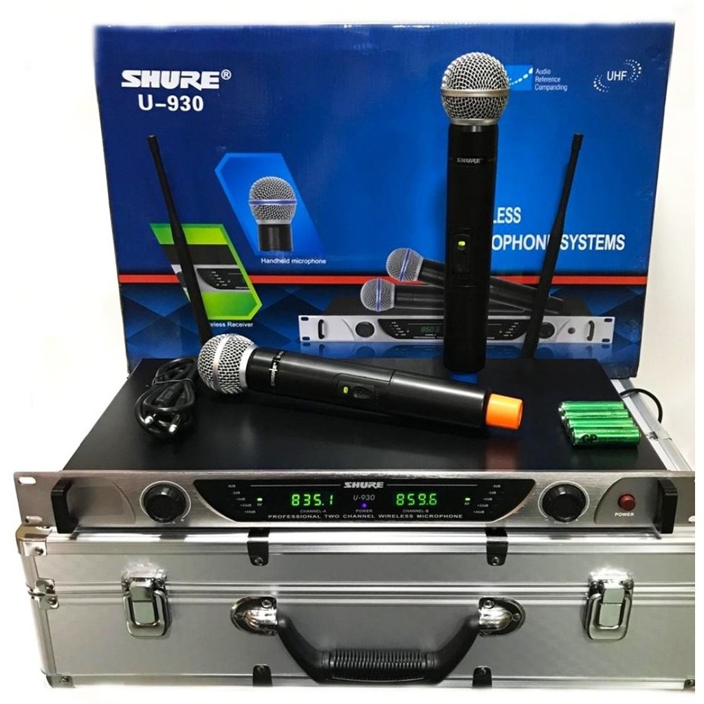 Mic Wireless Shure U-930 isi 2 mic pegang2 UHF plus harcase aluminium  Dijamin