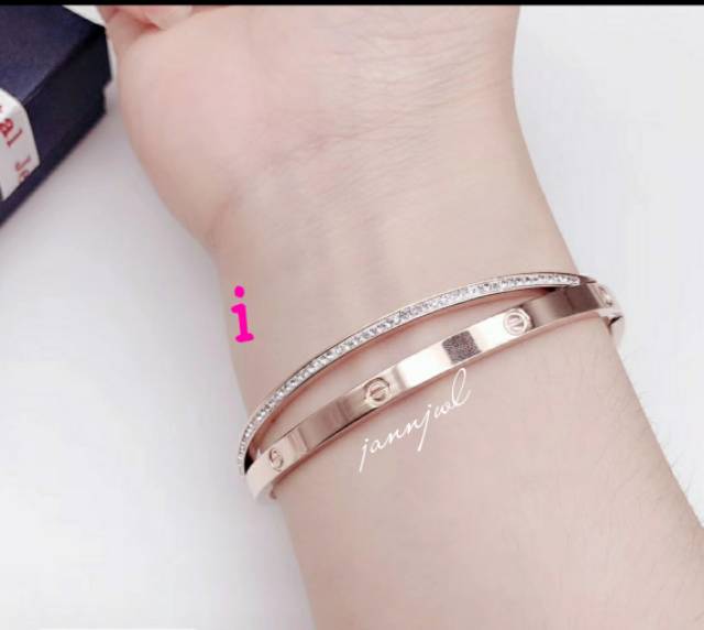 Gelang bangle korea simple titanium asli rosegold anti karat GBT-02