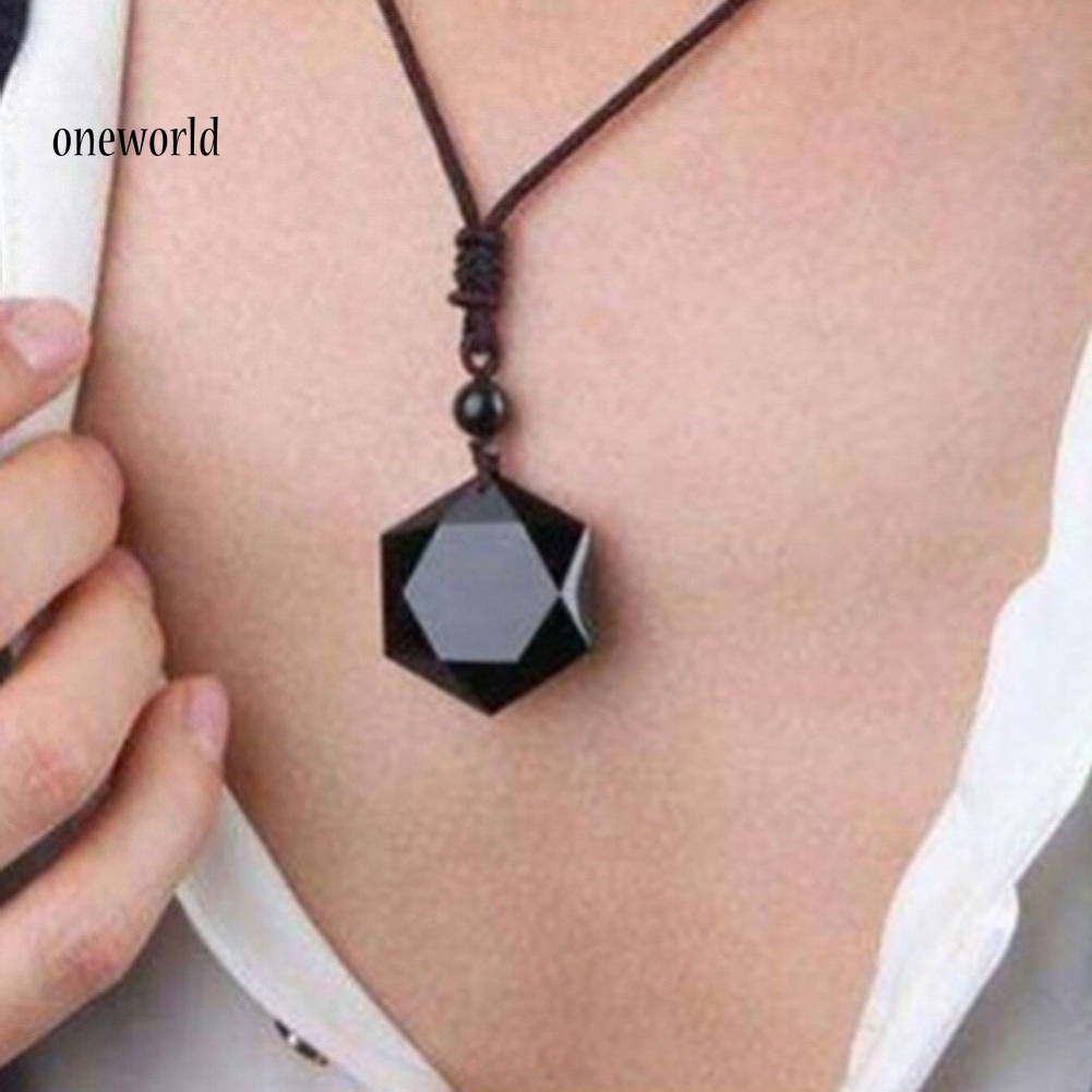 Kalung Rantai Liontin Hexagram Obsidian Tiruan Dengan Tali Untuk Wanita