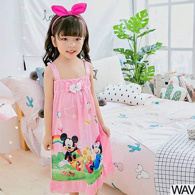 Daster Anak Minnie Mouse Baju Tidur Anak WArna Pink Rok Terusan Karakter KArtun Mickey Minnie Brand