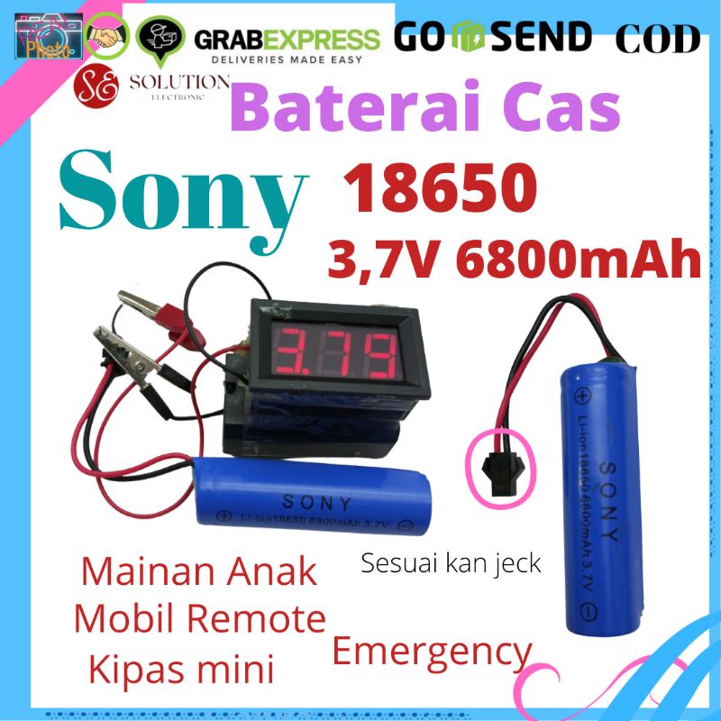 Baterai Cas 18650 3,7V 6800mAh Biru + kabel Jack Baterai Cas Isi Ulang Kipas Mini Lampu Magic Head L