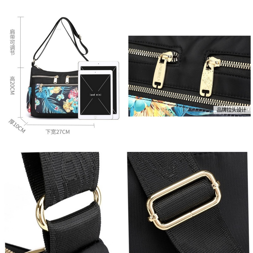 TAS SELEMPANG WANITA IMPORT CHIBAO PREMIUM SLING BAG BRANDED KOREA MOTIF BUNGA HITAM LEONITA TA614B5 SHOULDER REMAJA KEKINIAN CEWEK MURAH BATAM