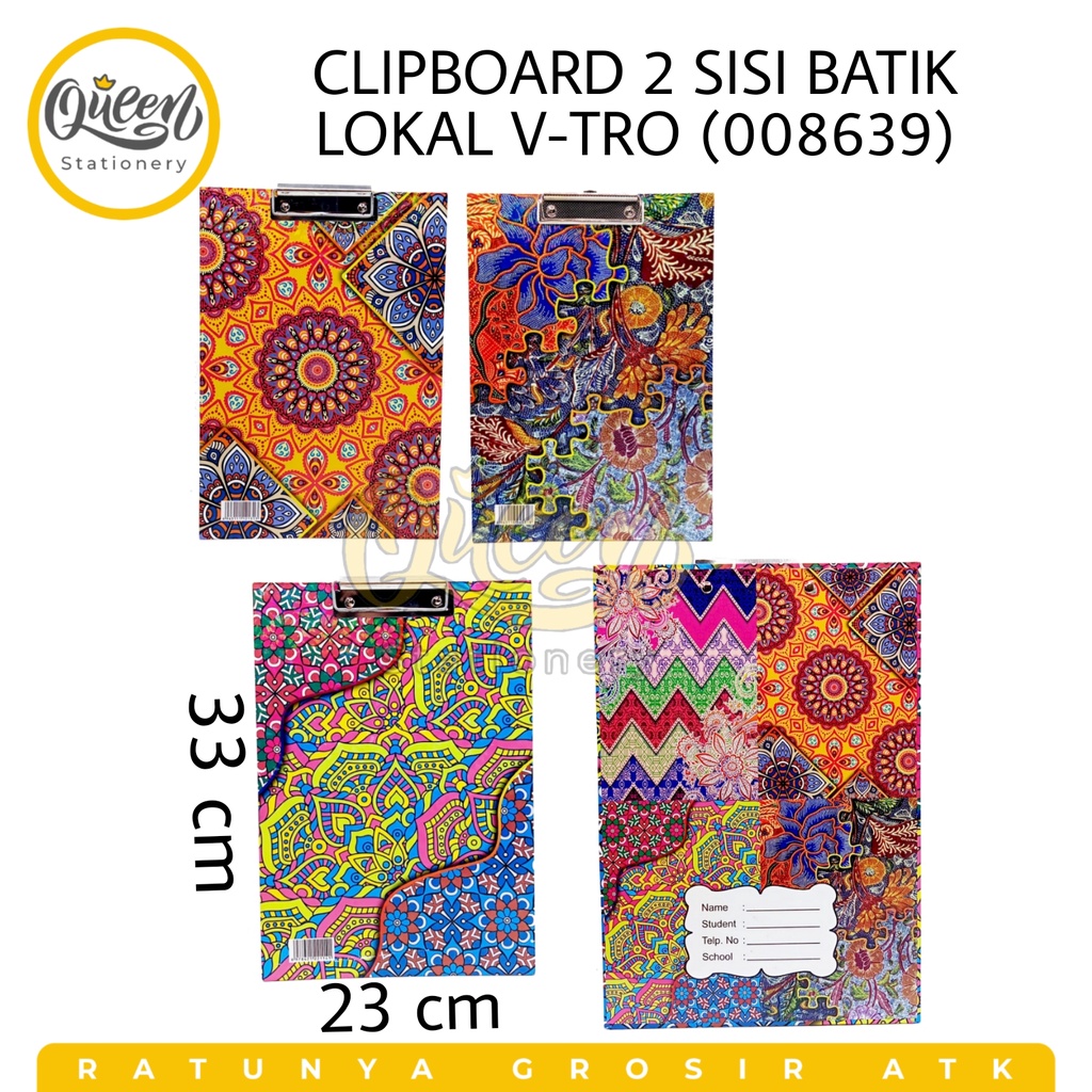 

1 PCS CLIPBOARD 2 SISI BATIK LOKAL V-TRO (008639) / ALAS UJIAN / PAPAN UJIAN / PAPAN DADA / PAPAN JALAN / PAPAN KLIP