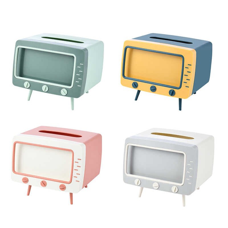 TERBARU!! Desktop TV-shaped tissue box mobile phone card slot rack Home Storage KUNING