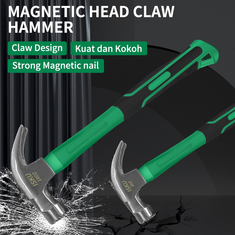 ISKU Palu Kambing 45# Steel 8oz 16oz Claw Hammer Magnetik Alat Perkakas PVC Handle Palu Konde Goat Hammer