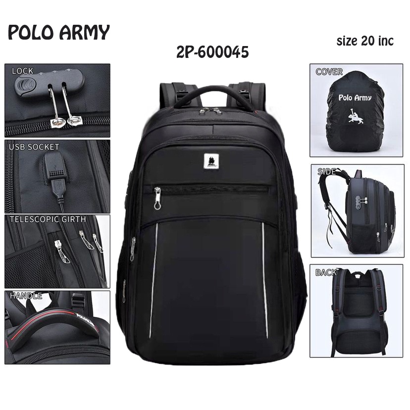 Polo Power Tas Pria Ransel Laptop 20 inc Backpack Expanding Import Jumbo Size Tas Punggung Pria Ransel Polo Original