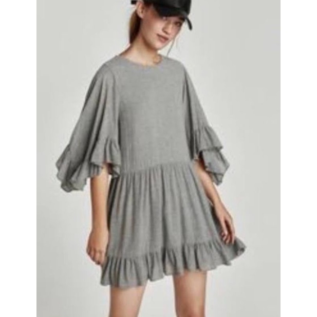 Zara Ruffle Grey Dress Mulusss