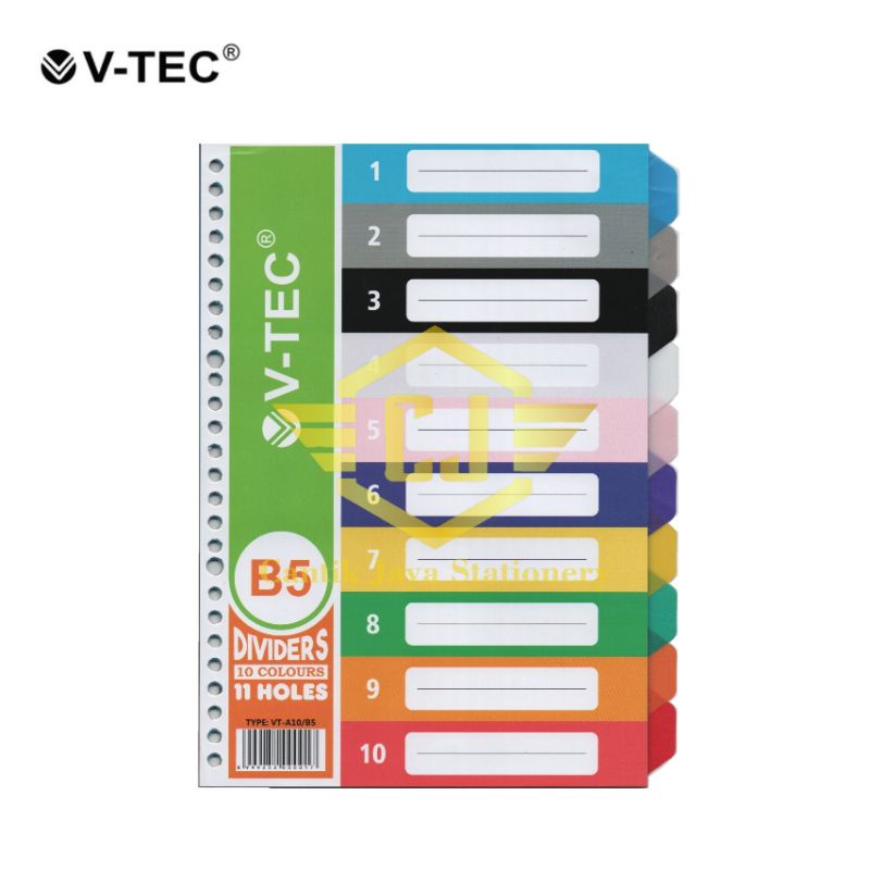 

Index Dividers V-TEC Pembatas Binder B5 10 Tabs / Colours Type : VT-A10/B5