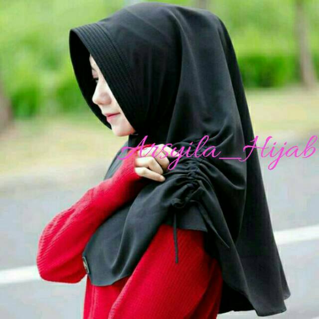 Daily Khimar Jilbab Hijab Kerudung Instan Bergo Jumbo Syari 80 x 110 Pet Antem Simple Penguin wolfis