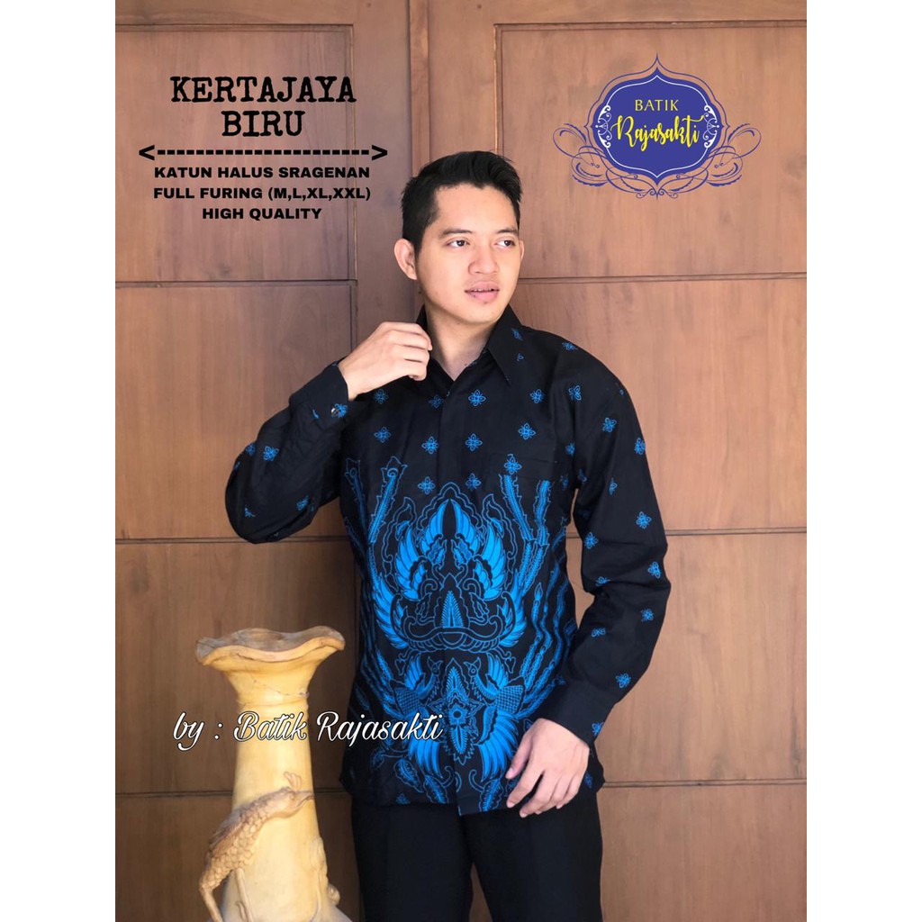 KERTAJAYA BIRU Kemeja Batik Pria Lengan Panjang Katun Halus FULL FURING Rajasakti