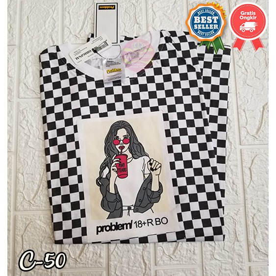  Kaos  Distro T shirt Pria Kaos  Problem club catur hitam 