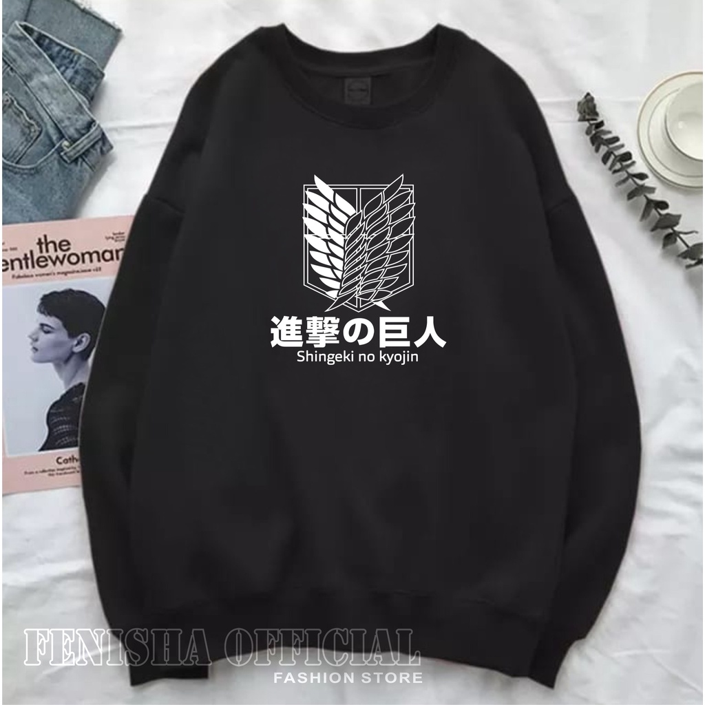 FenishaStore Sweater Crewneck Wanita Anime Shingeki No Kyojin Size M-L-XL-XXL Bisa Bayar Ditempat