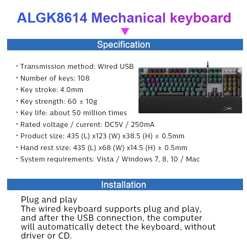 ALTEC LANSING Mechanical Keyboard Gaming Wired ALGK8614