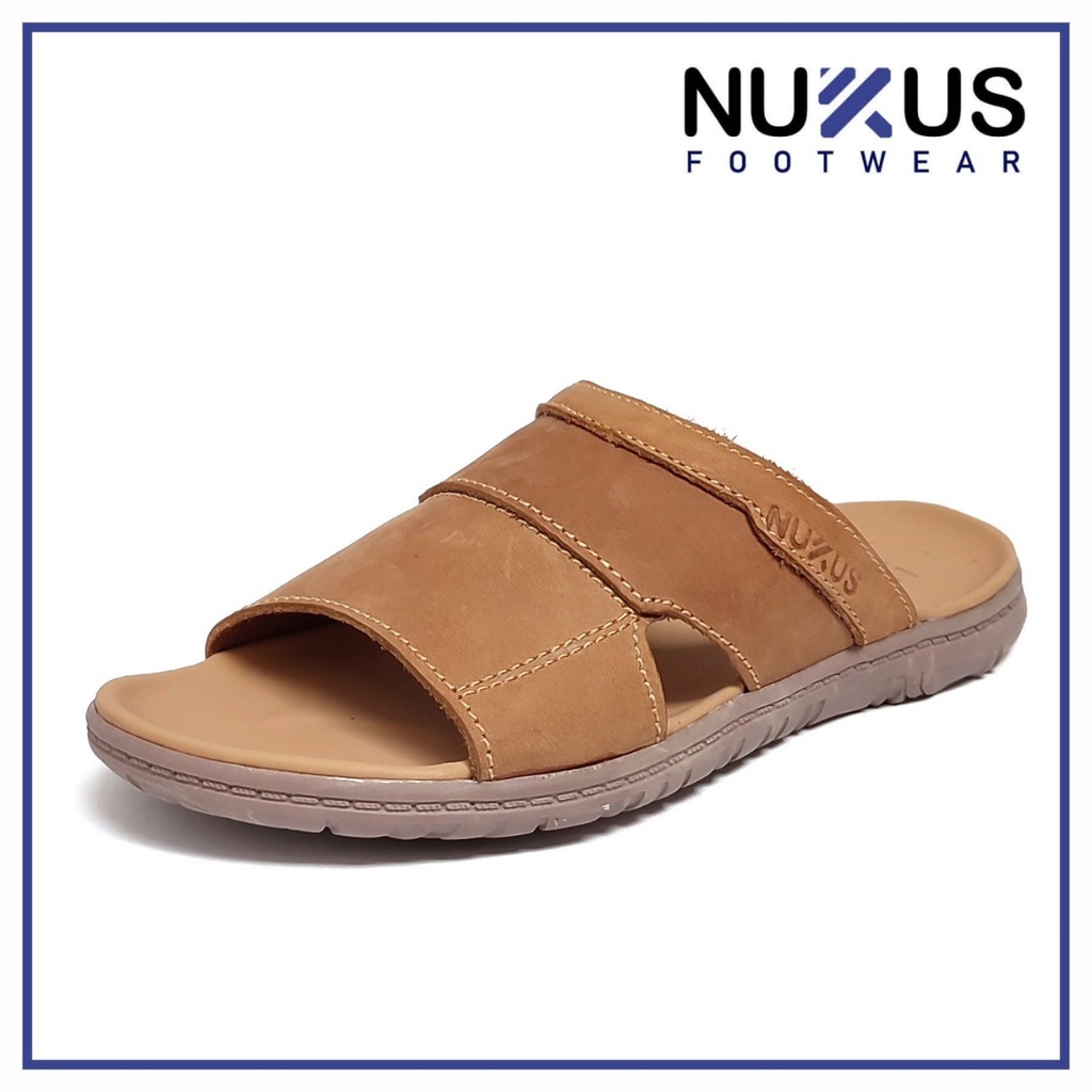 Nukus Sandal Pria Kulit Asli Selop Coklat Krem - NK 06