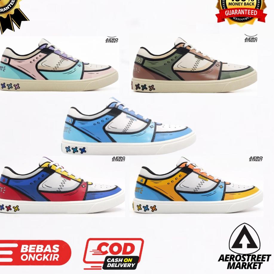 Terbaik.. Aerostreet 2D Hoops Low Reborn - Merah Biru / Coklat army / Biru Muda / Biru Kuning / Tosk