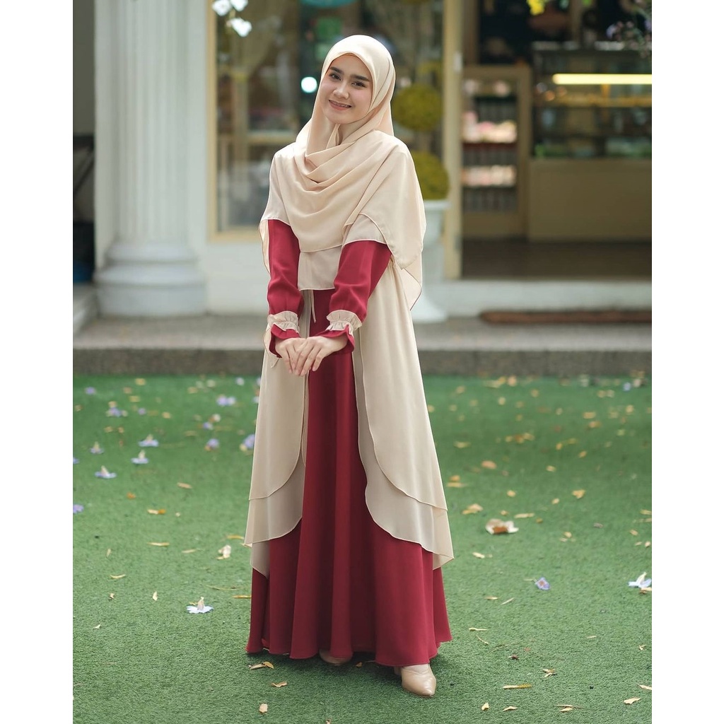 Gamis Wanita Merah Maroon Terbaru Dress Syari