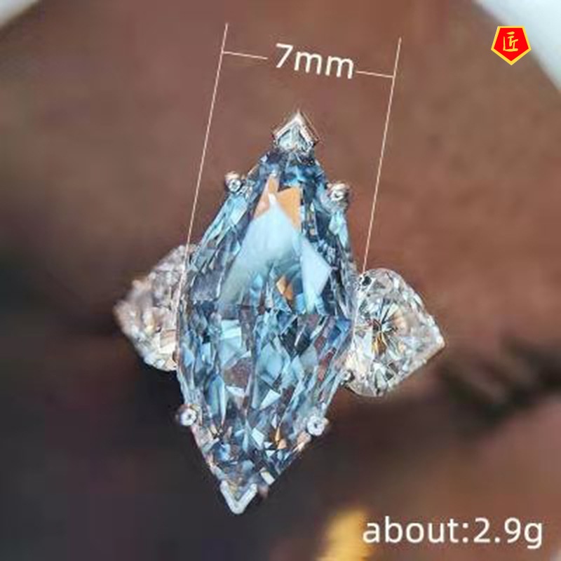 [Ready Stock]Women's Inlaid Blue Horse Eye Diamond Topaz Ring